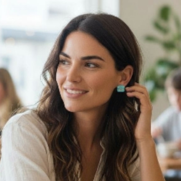 Chic Blue and Gold Women's Earrings - Picture 6 of 8